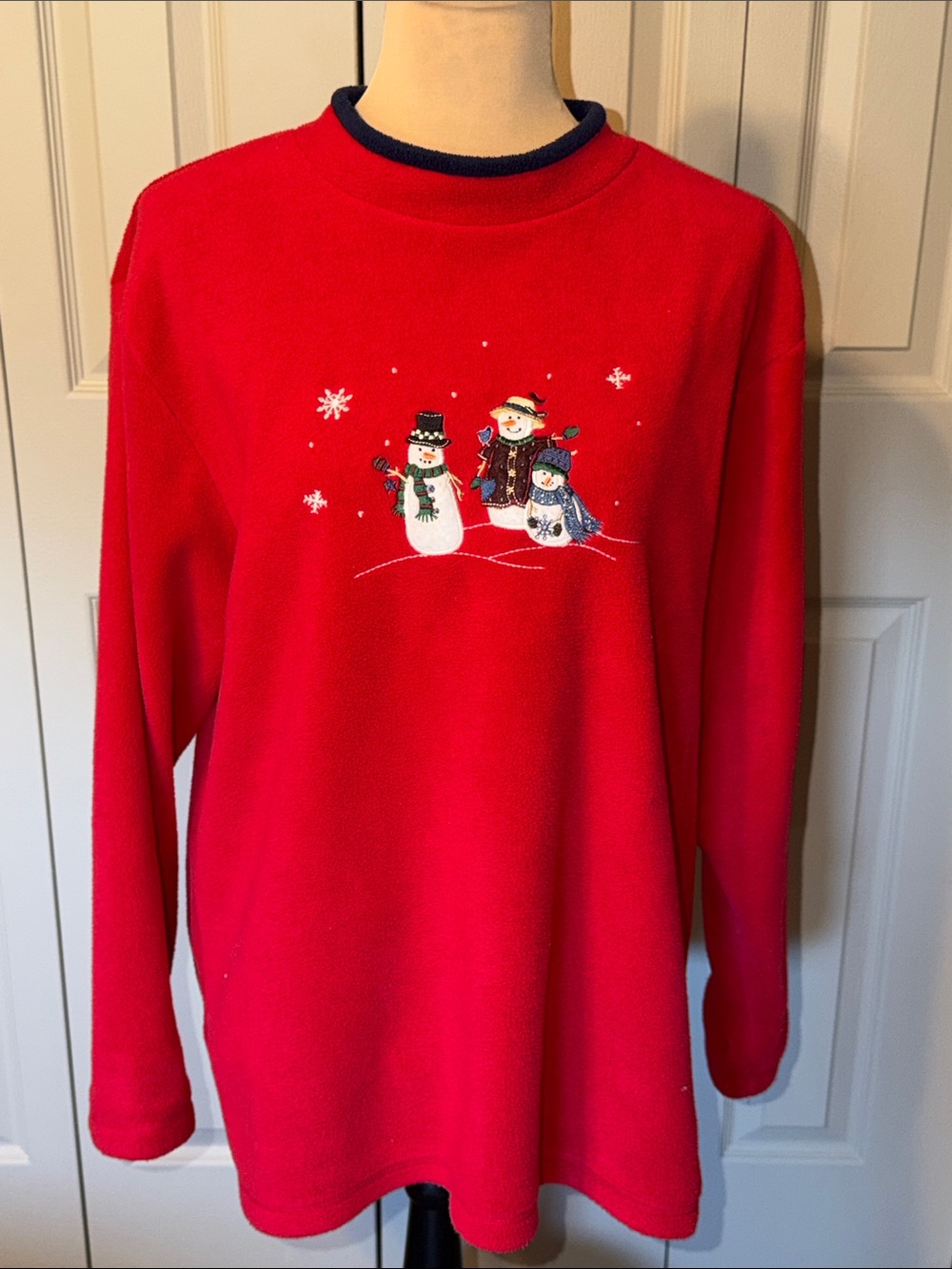 Croft & Barrow Red Fleece Snowman Holiday Long Sleeve Top Women's Large